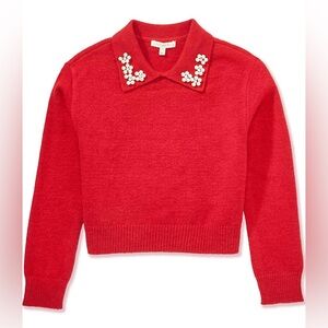 Copper Key Red Knit Sweater with Pearl Collar Embellishments Kids size M